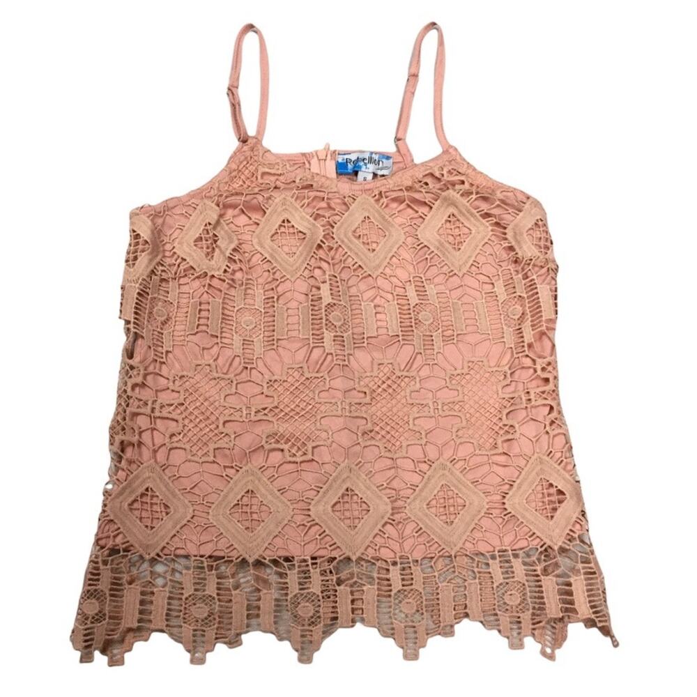 Rebellion Again Tank Top Blush Pink Crochet Lace Sleeveless NEW Women's‎ S